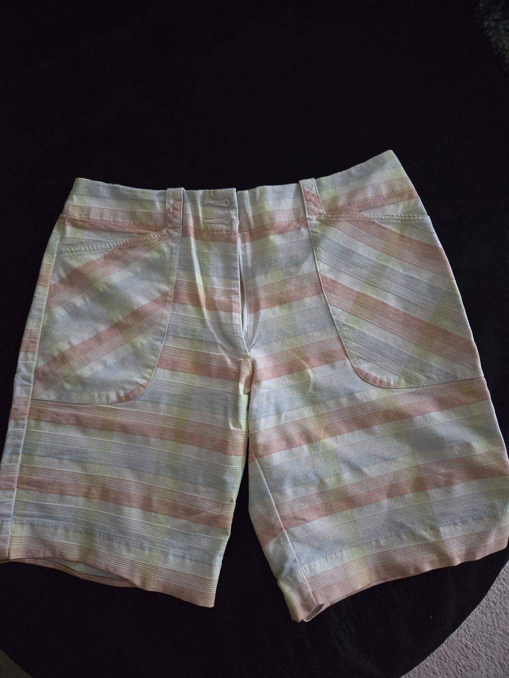 Nike Women’s Pastel Striped Bermuda Shorts - Pink, Yellow, Cream